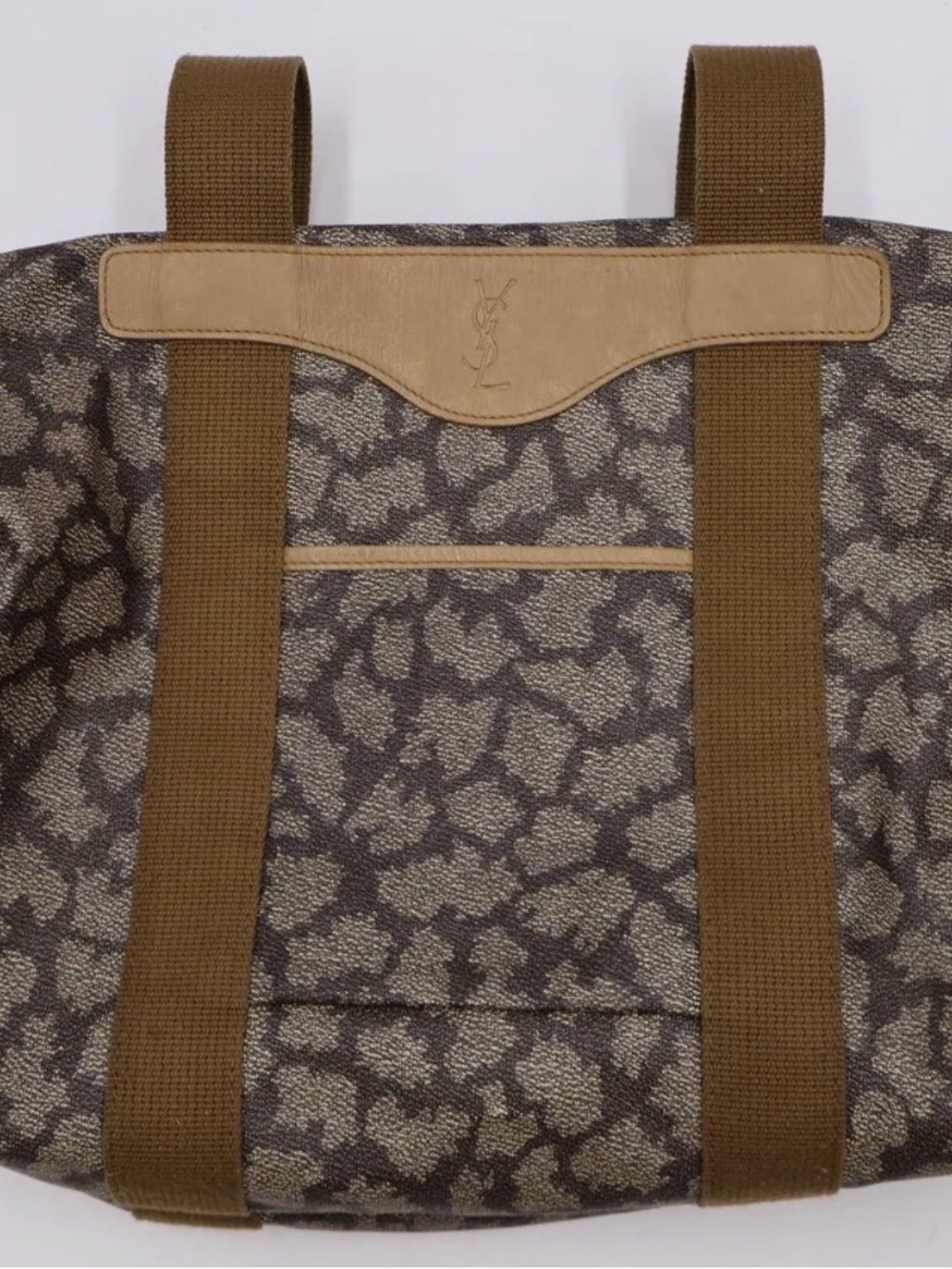Saint Laurent Brown Patterned Canvas Backpack with Tan Trim